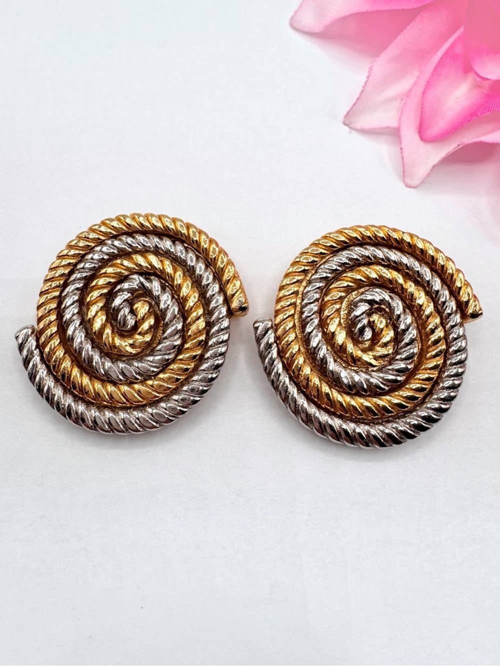 Vintage Spiral Rope Shoe Clips Two Tone Mixed Metal Retro Footwear Accessory